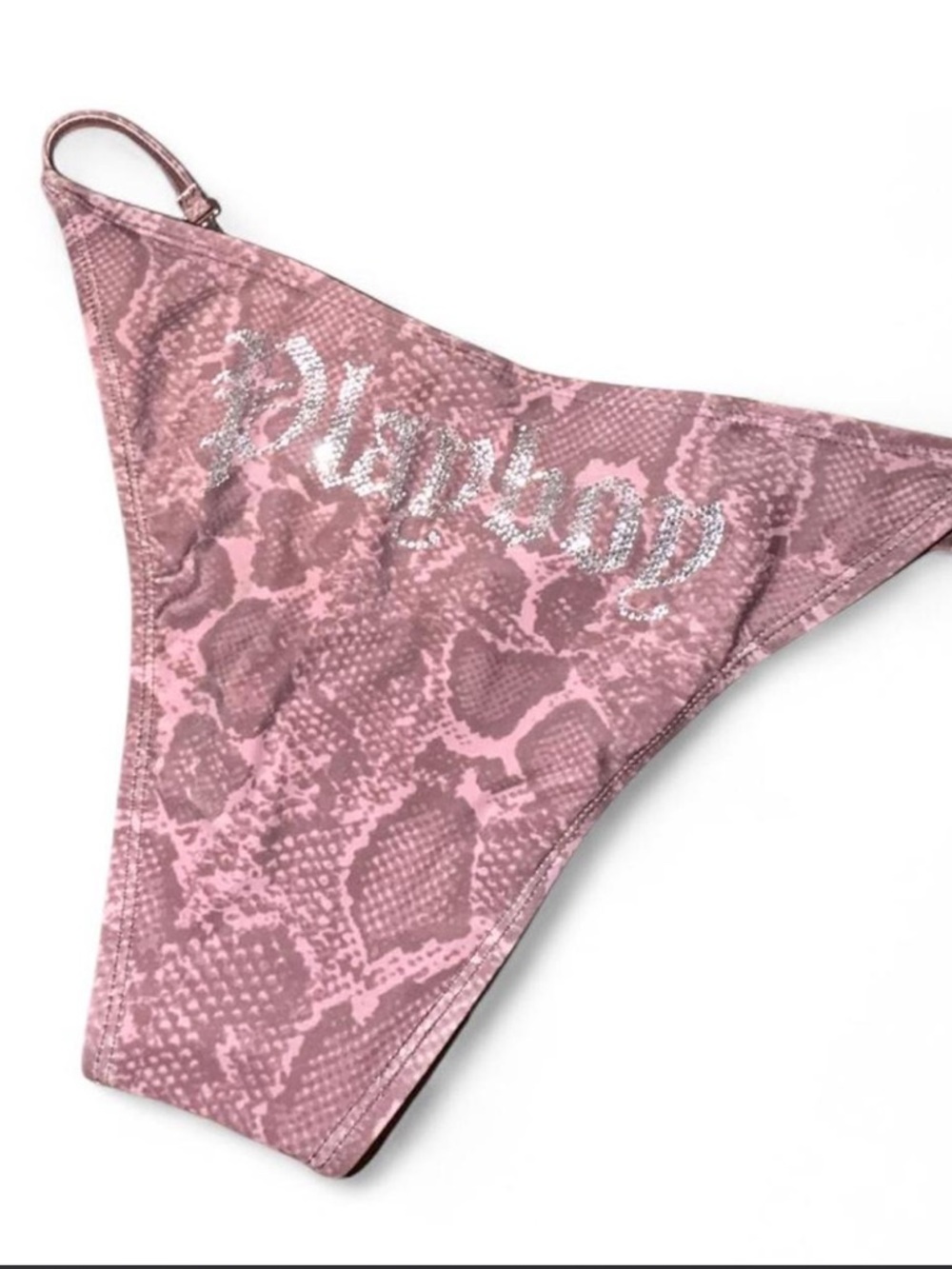 playboy Pink Snake Print Thong Bikini Bottom with Crystal Logo